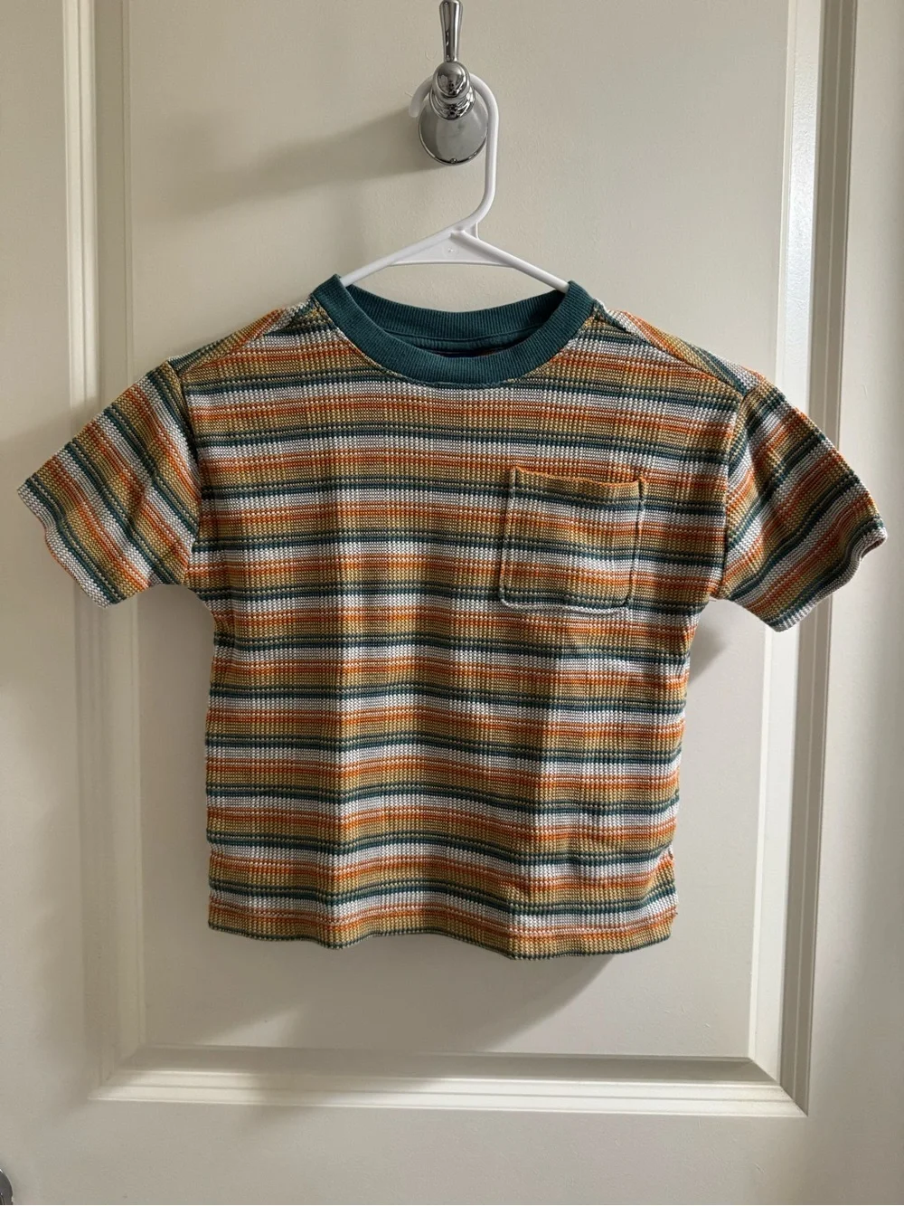 Old Navy Green Ribbed Neck Striped Pocket Tee